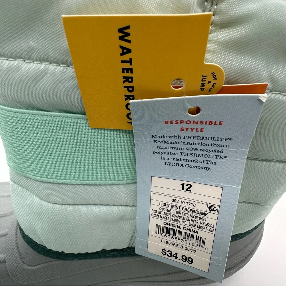 Toddler Dane Winter Boots Mint Green Cat & Jack Size 5 NWT Waterproof
